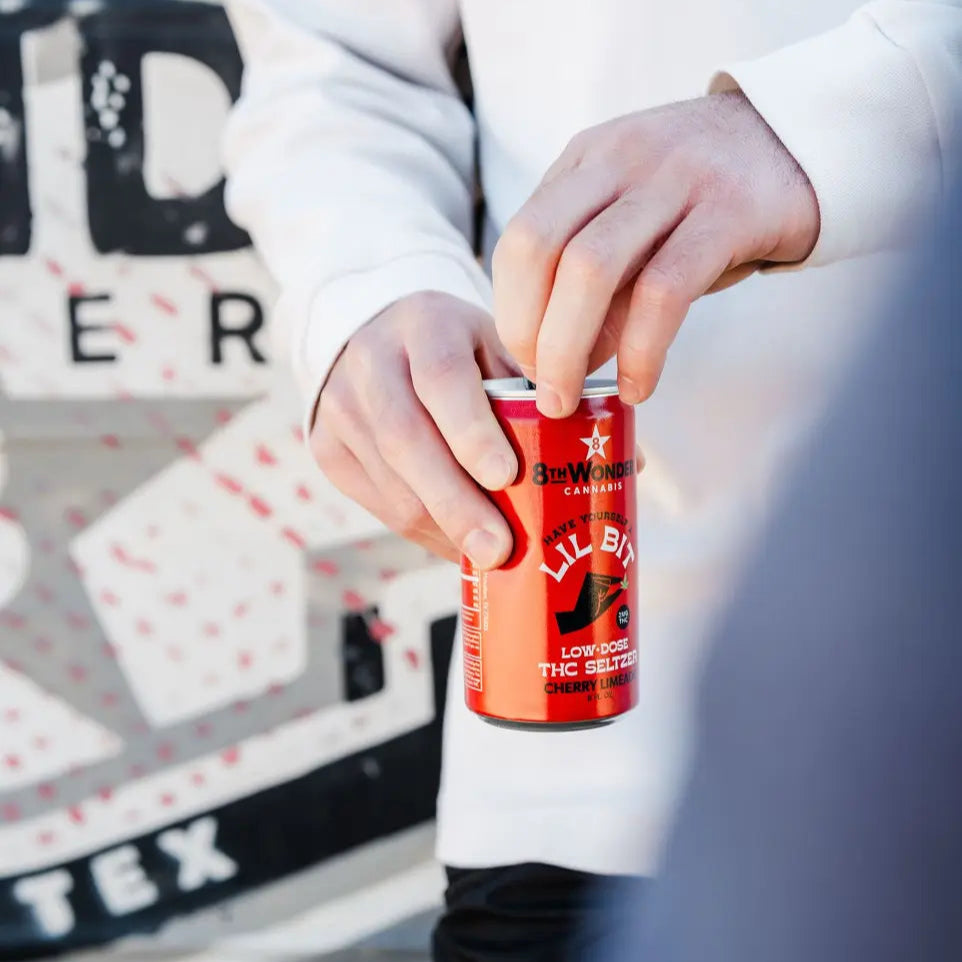 WE CURRENTLY OFFER WONDER WATER AND LIL BIT THC SELTZERS AS WELL AS OCHO VERDE CANNABIS SPIRIT.