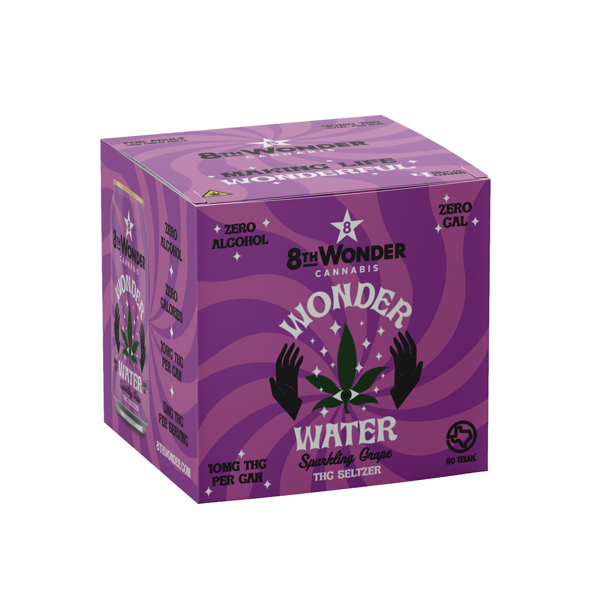 Purple packaging of 8th Wonder Cannabis Wonder Water on a white background