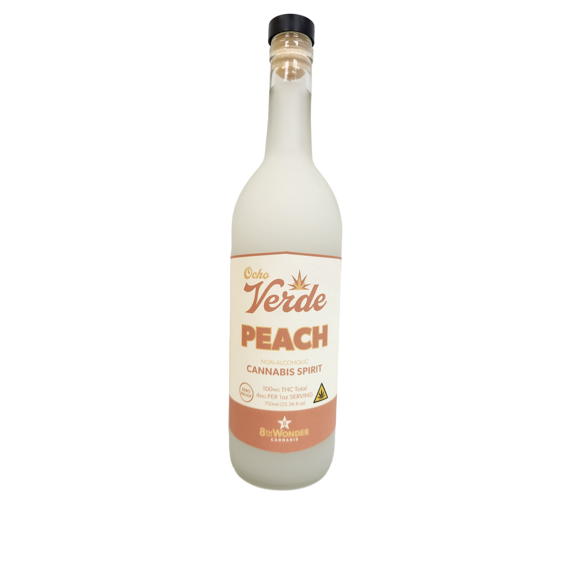 Bottle of Ocho Verde Cannabis Spirit Peach Flavor 