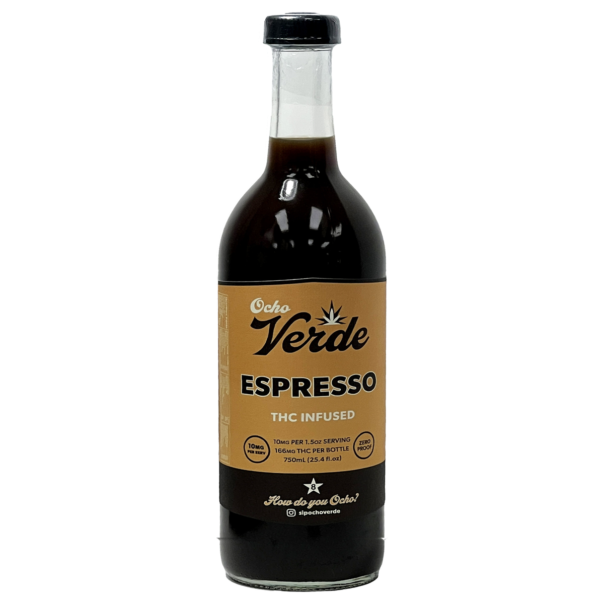 Ocho Verde Espresso High-Dose THC spirit, 750mL bottle, 166mg THC, 10mg per 1.5oz serving [house v3]