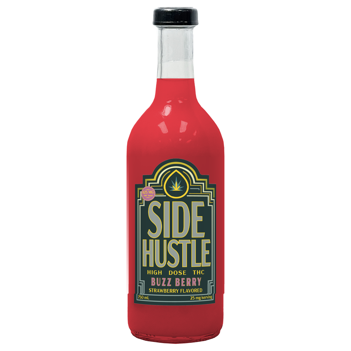 Side Hustle Buzz Berry high-dose THC spirit, 750mL bottle, 425mg THC total, 25mg per serving [house v3]
