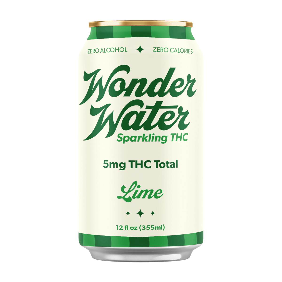 Can of Wonder Water Sparkling THC Lime on a green background